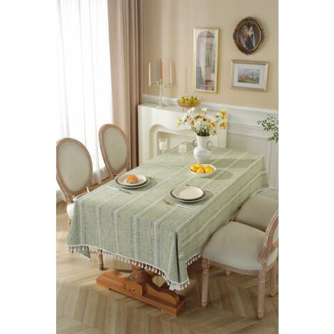 Semplice tovaglia con pon-pon - ideale per decorare la tavola, per riunioni quotidiane e feste - 1 pezzo, verde, 140 x 180 cm (1/4)