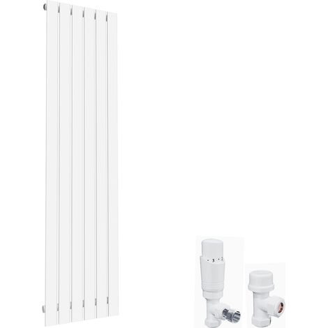 ELEGANT 1800 x 452 mm White Vertical Column Radiator Single Flat Panel Designer Bathroom Radiator + White Thermostatic Radiator Valves (1/5)