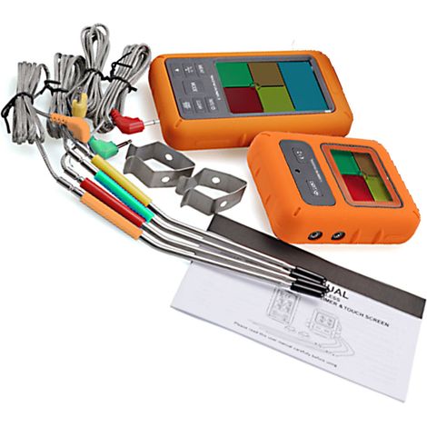 Thermomètre à viande sans fil avec 4 sondes, portée 100 m, écran LCD rétroéclairé couleur, minuterie et alarme de température, thermomètre numérique pour barbecue, gril, four et cuisine (1/2)