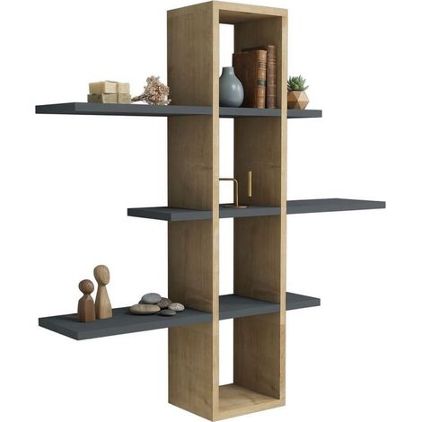 Estantería Hierbas, 3 Baldas, Estructura Negra, Tono Roble, 96x20x101h cm Marrón Roble