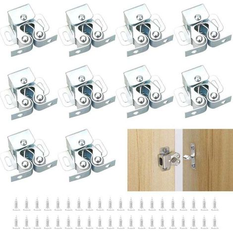 Loqueteaux de Meuble 10 Pièces Fermeture Porte Placard, Loqueteaux de Porte Placard Double Rouleau pour Placard Argent