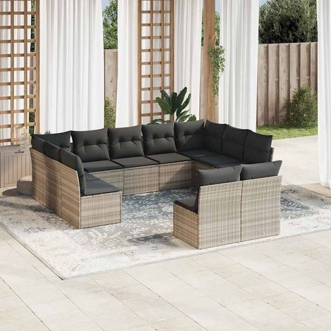 Set de sofás de jardín 11 pzas y cojines ratán sintético gris