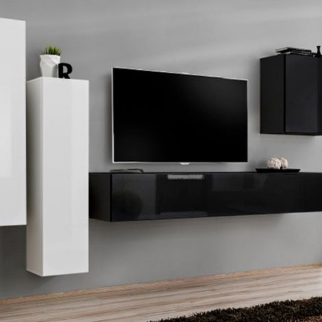 Meuble TV Mural Design "Switch III" 330cm Blanc & Noir (1/5)