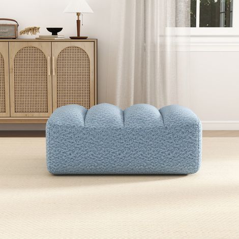 Ottoman en Polaire Granuleuse Bleu, Pouf Rembourré Confortable pour Salon et Chambre à Coucher, Style Doux et Moderne (1/5)