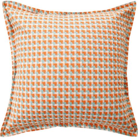 Taie d'oreiller simple à carreaux orange frais 50x50 Taies d'oreiller en coton et lin à motif pied-de-poule, coussins de tête de lit, coussins de dossier, coussins de salon, housses de coussins de can (1/5)