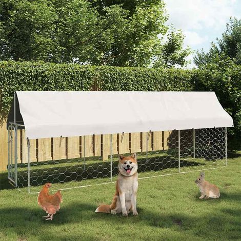 Chenil extérieur avec toit pour chien, acier galvanisé, argenté, 400 x 100 x 150 cm - PANGIVO (1/5)