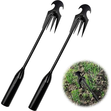 Lntyq Lot de 2 désherbeurs manuels en acier inoxydable avec long manche - Outil de jardin pour enlever les mauvaises herbes