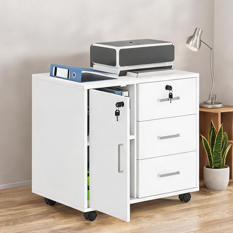 Meuble de rangement de bureau blanc 60 x 40 x 56 cm (1/5)