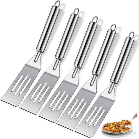 Lot de 5 mini-spatules - Acier inoxydable - Manche décalé - Lame perforée - Compatible lave-vaisselle - Convient à une utilisation en cuisine (1/5)