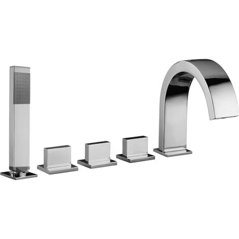 Paffoni Level series LEP044CR mélangeur de bain sur le rebord avec inverseur et bec cascade  Chromé - Laiton