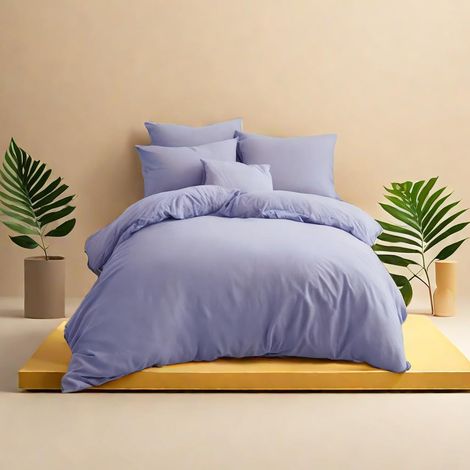 Parure de lit en microfibre brossée - 1 housse de couette 200 x 200 cm et 2 taies d'oreiller 80 x 80 cm avec fermeture éclair - Violet (1/5)