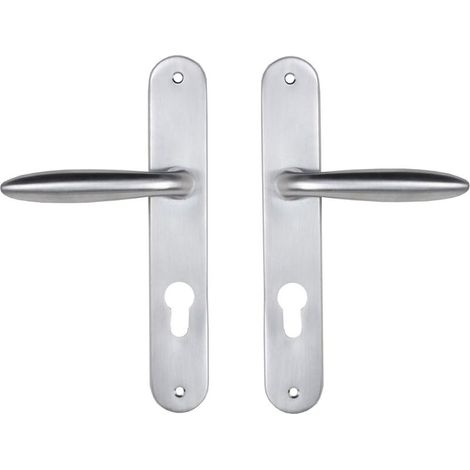 984051 Ensemble poignées zamak sur Plaque Esquisse pour Porte d'Entrée (pour Cylindre européen), Argent (1/2)