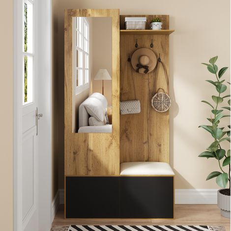 Meuble chaussures d'entrée avec miroir et banc OKMYHOME (1/5)