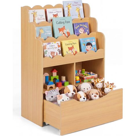 COSTWAY Libreria Montessori Cassetto Portagiochi Ruote Bambini 60x30x91 cm (Naturale) (1/5)