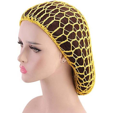 Bonnet en maille filet à cheveux pour femme, écharpe de sommeil de couleur unie, jaune