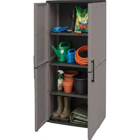 Dmora Armario para exteriores o interiores multiusos, estantes de polipropileno de 2 puertas y 3 ajustables, 100% Made in Italy, 68x37h163 cm, color gris