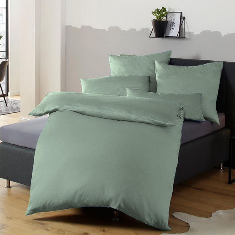 Parure de lit vert 135x200 - Ensemble de literie en microfibre sans repassage et sans froissement avec fermeture Éclair 1 housse de couette 135 x 200 + 1 taie d'oreiller 80 x 80 cm (1/5)