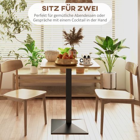 Table de cuisine carrée pour 2 personnes, table à manger en aspect bois avec base en acier, 70x70x75 cm, brun foncé (1/5)