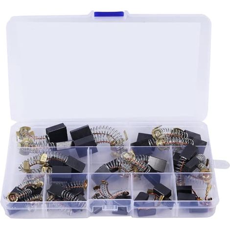 Balais de charbon pour moteurs — Coffret de 40 pièces — Pour outils électroportatifs : meuleuses d’angle, perceuses à percussion, découpeuses, polisseuses et perceuses à main (1/4)