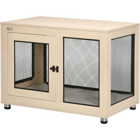 Trasportino/gabbia per cani, design moderno, con serratura, doppie porte, 94 cm x 60 cm x 71,5 cm, colore legno naturale + nero, spedizione diretta dal negozio. (1/5)