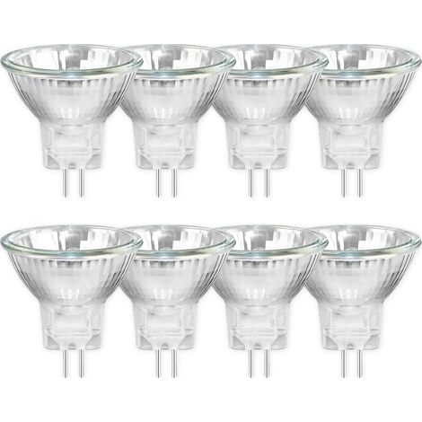 Pack de 8 ampoules halogènes MR11 12V 20W GU4, dimmable, projecteur spot blanc chaud 2700K, 250LM, 30° faisceau, base bi-pin verre