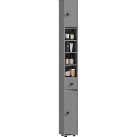 Armoire de salle de bain grise avec 4 étagères et tiroir en panneaux de particules au design élégant et moderne (1/5)