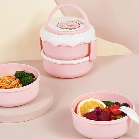 Faltbare Lunchbox im niedlichen Cartoon-Frucht-Design, doppelwandig mit Griff, für Büro, Schule, Zuhause, Pfirsich (1/5)