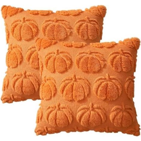 2 Pièces Housse de Coussin Halloween,Citrouille Orange Taies d'oreiller pour Canapé Salon Maison Extérieur Fête Décoration,45x45cm (1/4)