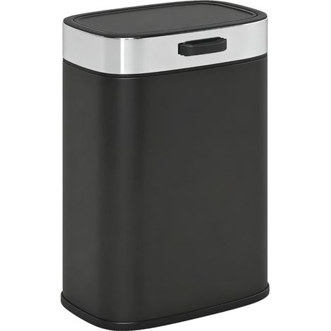 Cestino dei rifiuti in acciaio inox nero 5 L con coperchio e secchio interno estraibile (1/5)