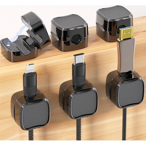 Fascette magnetiche per cavi, fermacavi da scrivania, clip autoadesive per cavi, confezione da 6 - AquaForge (1/5)