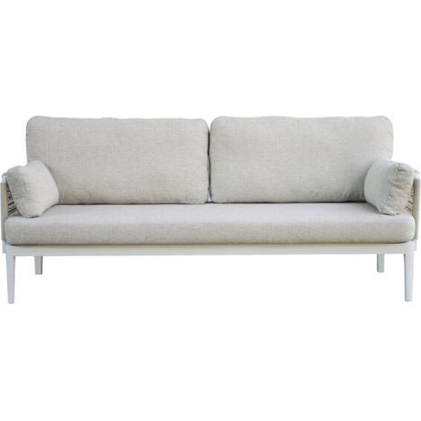 Salotto da esterno divano con poltrone e tavolino alluminio bianco, corda beige Bandol (1/5)