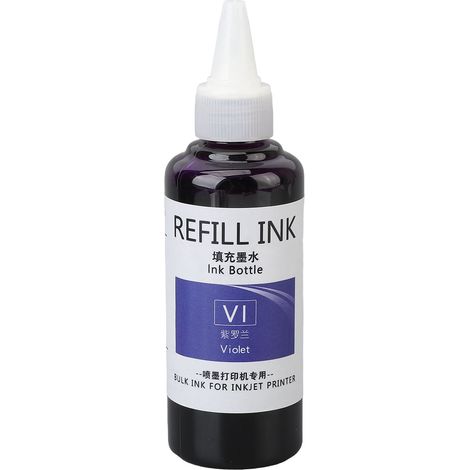 Encre de recharge pour tampon 100 ml, haute adhérence, séchage rapide, couleur vive, largement utilisée, encre pour tampon dateur d'œufs pour entreprise, école, famille, violet (1/4)