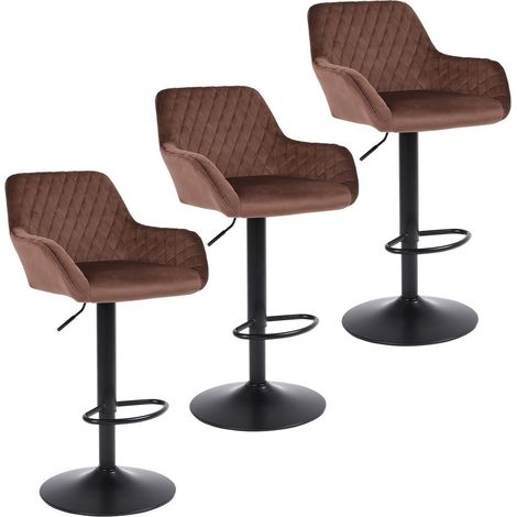 Barhocker 3er Set, höhenverstellbar, drehbar, Samt, braun (1/5)