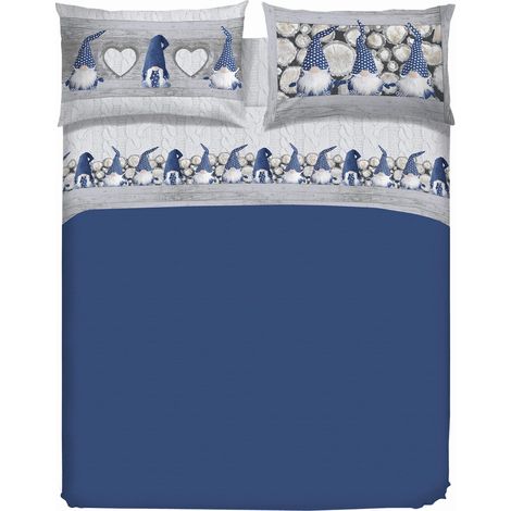 Parure de lit Simple Flanelle 100% Coton, Sac 155 x 200 cm et taie d'oreiller 52 x 82 cm, fabriquée en Italie, Housse de Couette Lavable en Machine à 40 °, Motif Bleu (1/5)