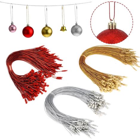 300 ficelles verrouillage pression 20cm or argent rouge pour boules et ornements sapin (1/5)