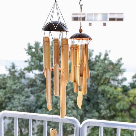 Carillon à Vent Carillon Bambou Déco Mobile Tubes Sonores Carillon Détente Jardin Porte Cloche Feng Shui 60 cm (1/4)