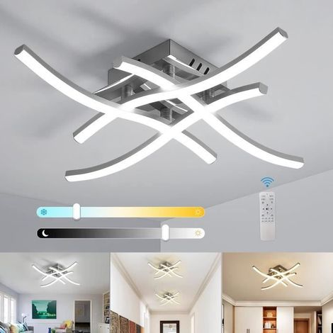 Plafonnier LED Moderne 24W Dimmable - Design Ondulé 4 Barres - 2400 Lumens - Avec Télécommande - Pour Salon Chambre