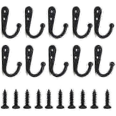 Lot de 10 crochets muraux/porte-manteaux noirs avec vis de fixation, pour l'organisation de la maison (1/5)