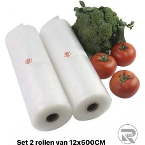 Sacs sous vide (2 rouleaux) 12 x 500 cm Rouleaux sous vide Sacs sous vide Universels Recharge aluminium Imperméables Conservation optimale Indispensables en cuisine (1/5)
