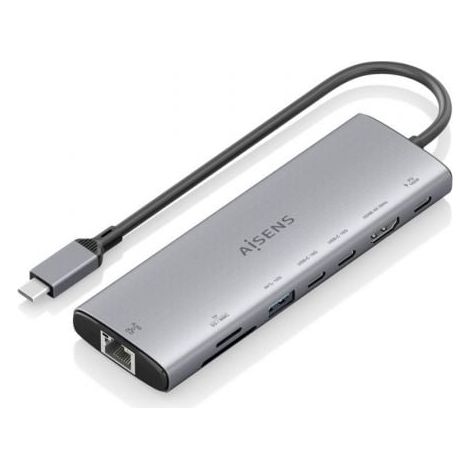 Dock USB-C Aisens ASUC-8P033-GR 8 en 1, HDMI 4K, RJ45, USB-A, USB-C PD 100W, Aluminio