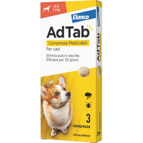 Elanco ANTIPARASSITARIO COMPRESSA MASTICABILE AdTab x cani  5,5÷11 kg. (cf. 3 compr. da 225 mg)