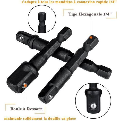 Adaptateur Porte Douilles - 1/4 Pouces - Conversion Carré à Hexagonal - Pour Perceuse et Clé à Chocs - 8 Pièces (1/5)