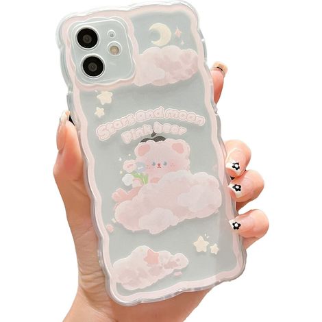 Custodia per iPhone 12 Mini, con un grazioso motivo a fiori e farfalle in stile cartone animato, bella e kawaii, in TPU ultrasottile, flessibile e trasparente - rosa chiaro. (1/2)