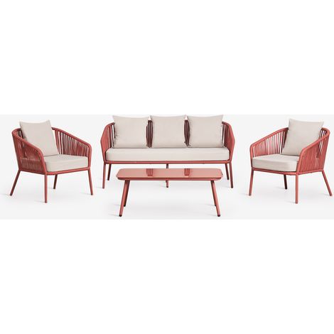 Set da giardino con divano 2 posti, 2 poltrone in corda intrecciata e tavolino Arhiza SKLUM            