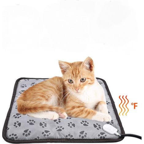 Alfombrilla térmica impermeable para mascotas, temperatura ajustable en 3 niveles, cable de alimentación a prueba de mordeduras, apta para gatos y perros, 45 x 45 cm, color gris. (1/4)