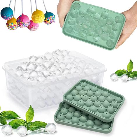 2 Pcs Bac à Glaçons Rond en Silikon, Moules à Glaçons Plateaux de Glaçons en MINI Boule, Boule de Glace pour Congélateur, 2 Modèle x 50pcs Glaçons Cocktail, Adapté au Seau à Glace,Whisky (1/5)
