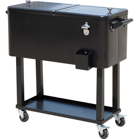 Refroidisseur de boissons en acier 75,7 L avec roues, ouvre-bouteilles et drainage, Noir