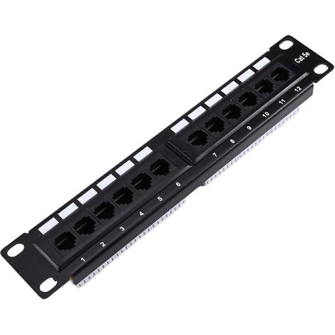 Le panneau de brassage réseau CAT5e 10G à 12 ports prend en charge les panneaux de brassage réseau 1U, les câbles UTP, l'installation murale ou en rack de 19 pouces et comprend des serre-câbles CAT5e. (1/5)