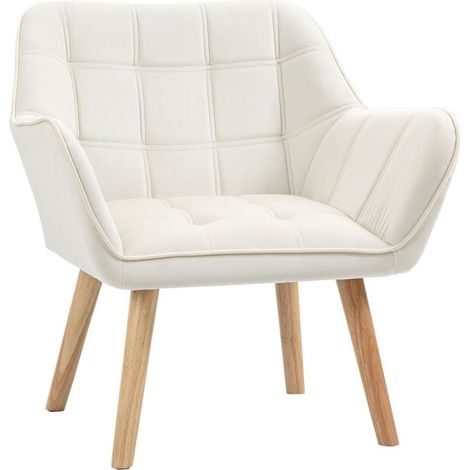 POLTRONA IN LEGNO ED EFFETTO VELLUTO 68.5 X 61 X 72.5 CM CREMA (1/5)