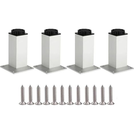 x 10 cm (4 Zoll) große Möbelfüße aus Aluminium, höhenverstellbar von 0 bis 5 mm, Tischbeine aus Metall für Sofas, Stühle und Küchenschränke – Silber (1/4)